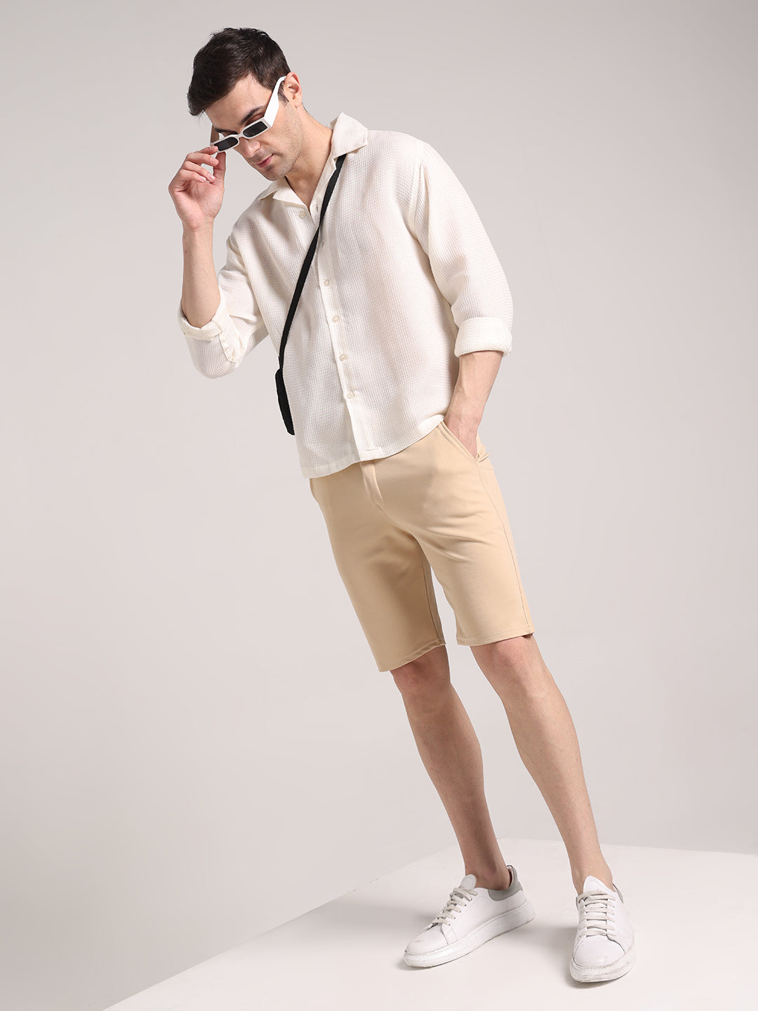Men's Cream Lycra Chinos Shorts