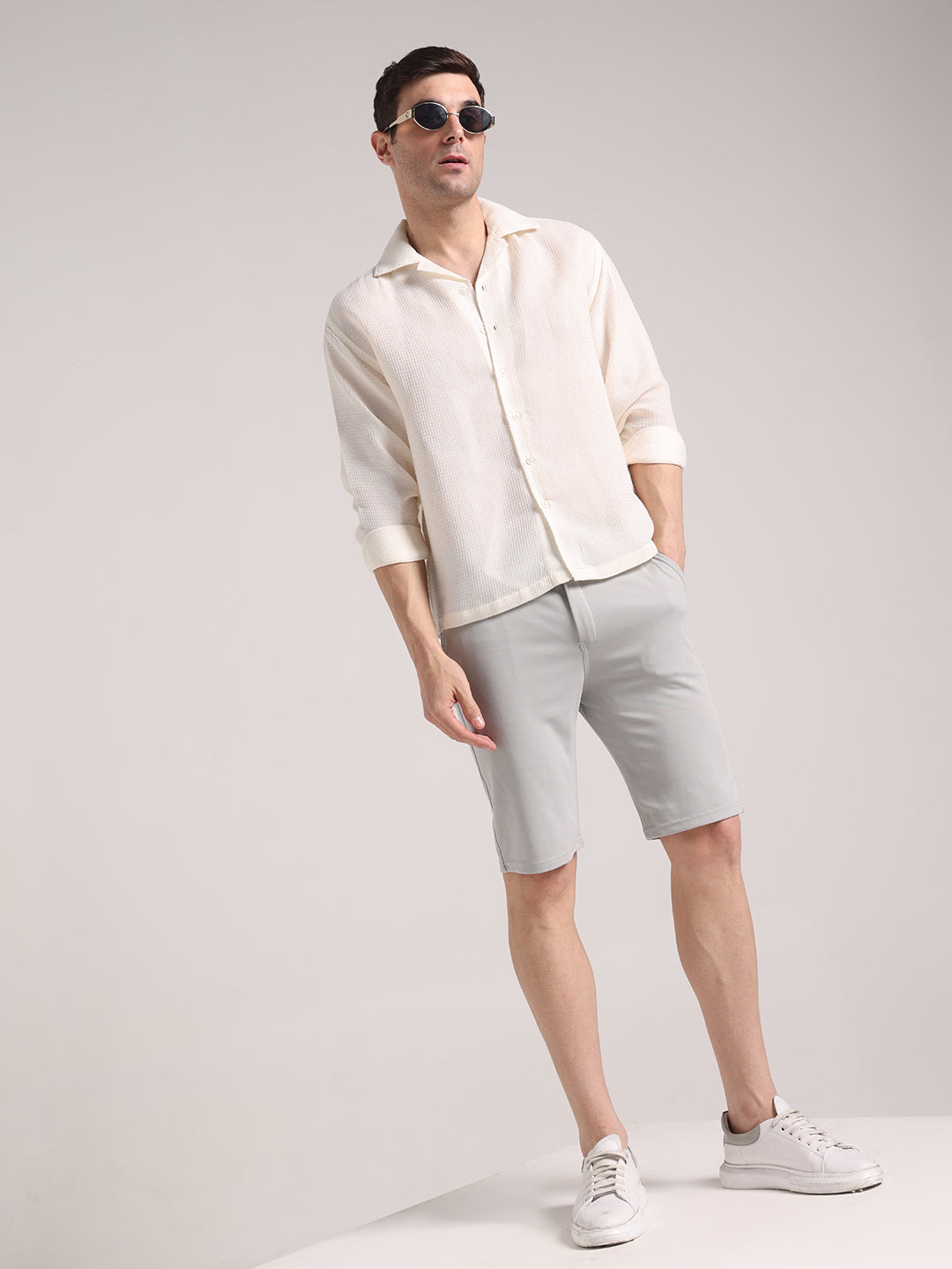 Men's Pale Grey Lycra Chinos Shorts