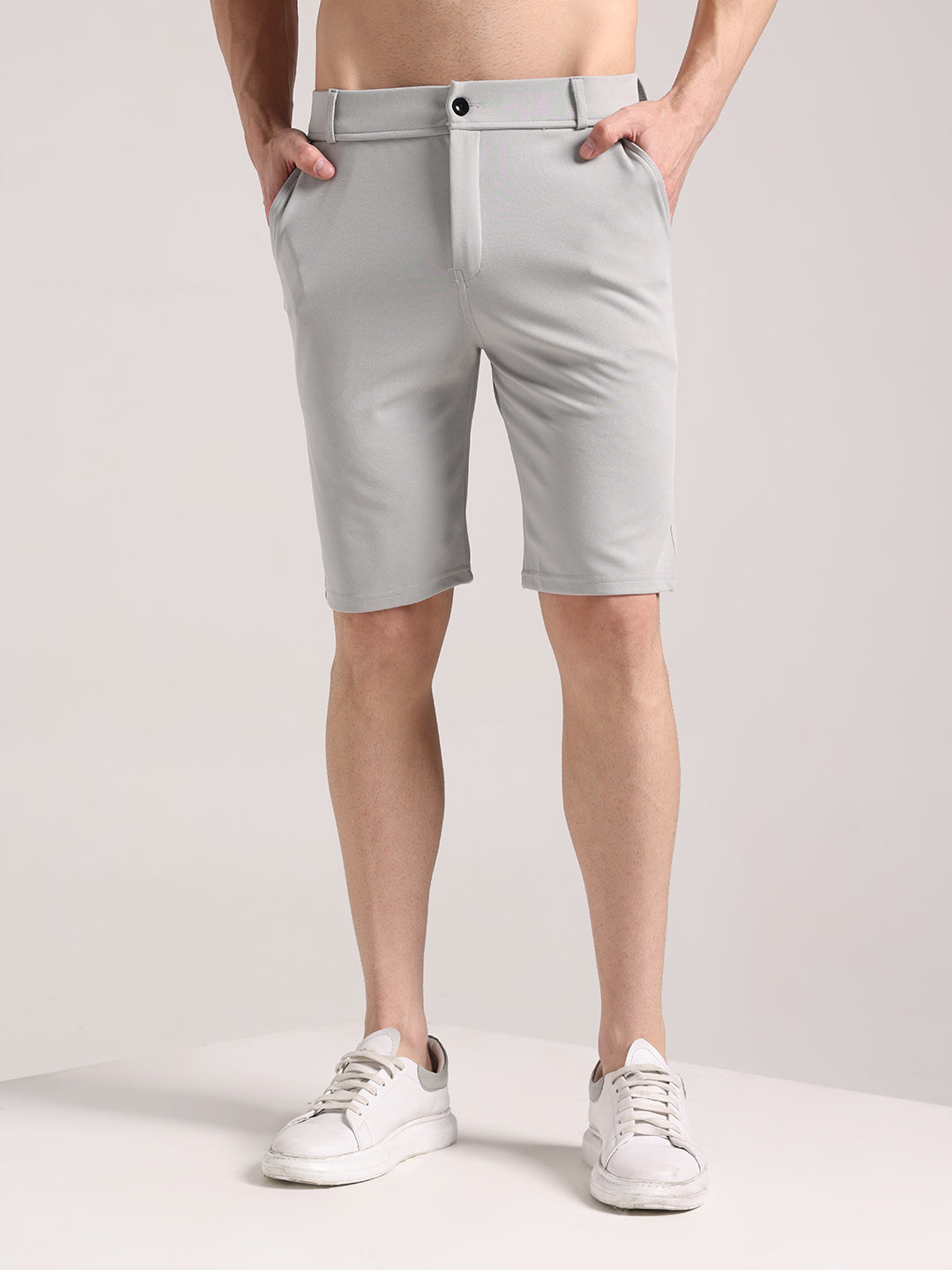 Men's Pale Grey Lycra Chinos Shorts