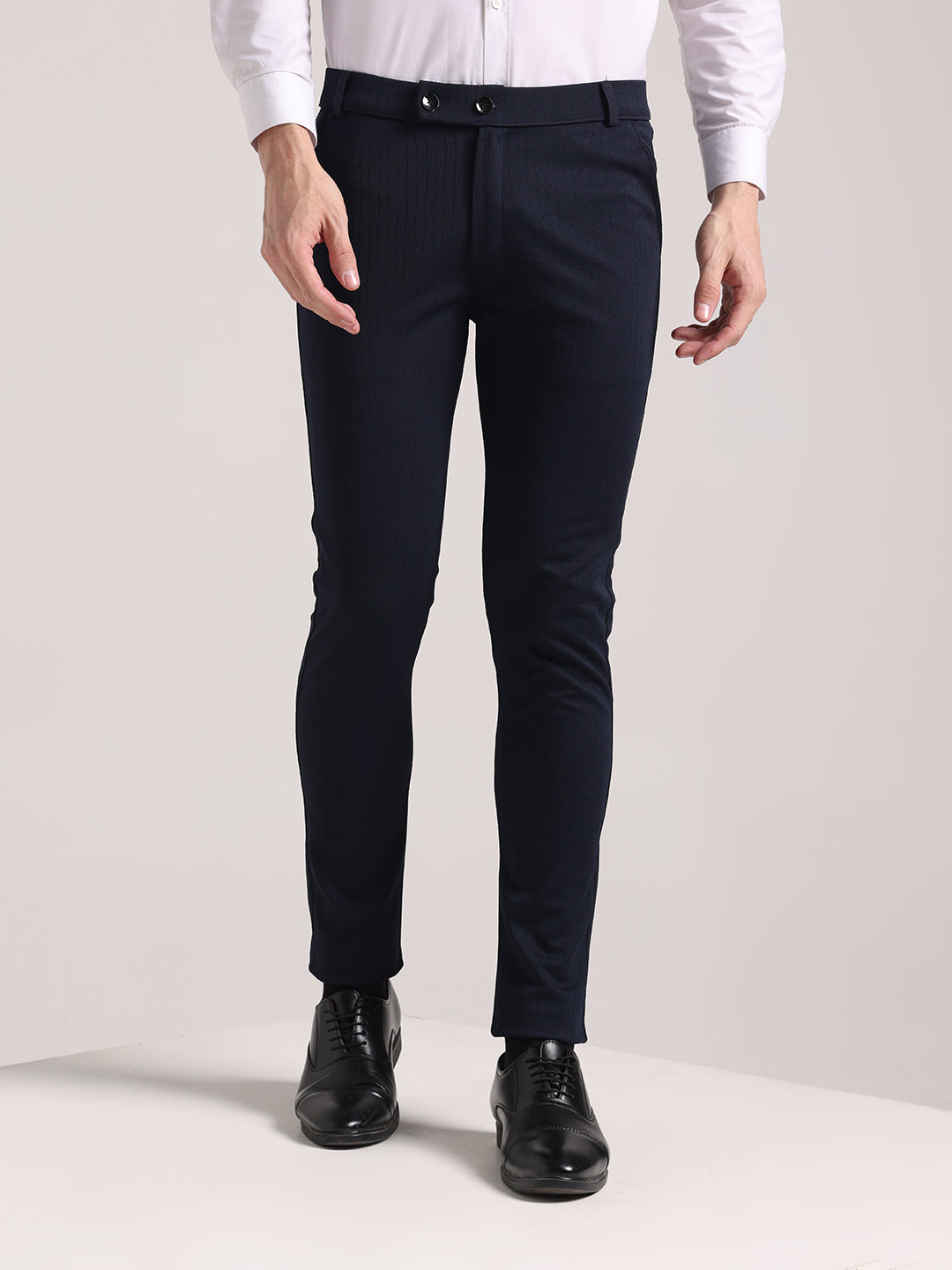 Men's Steel Blue Checks Soft Lycra Trousers