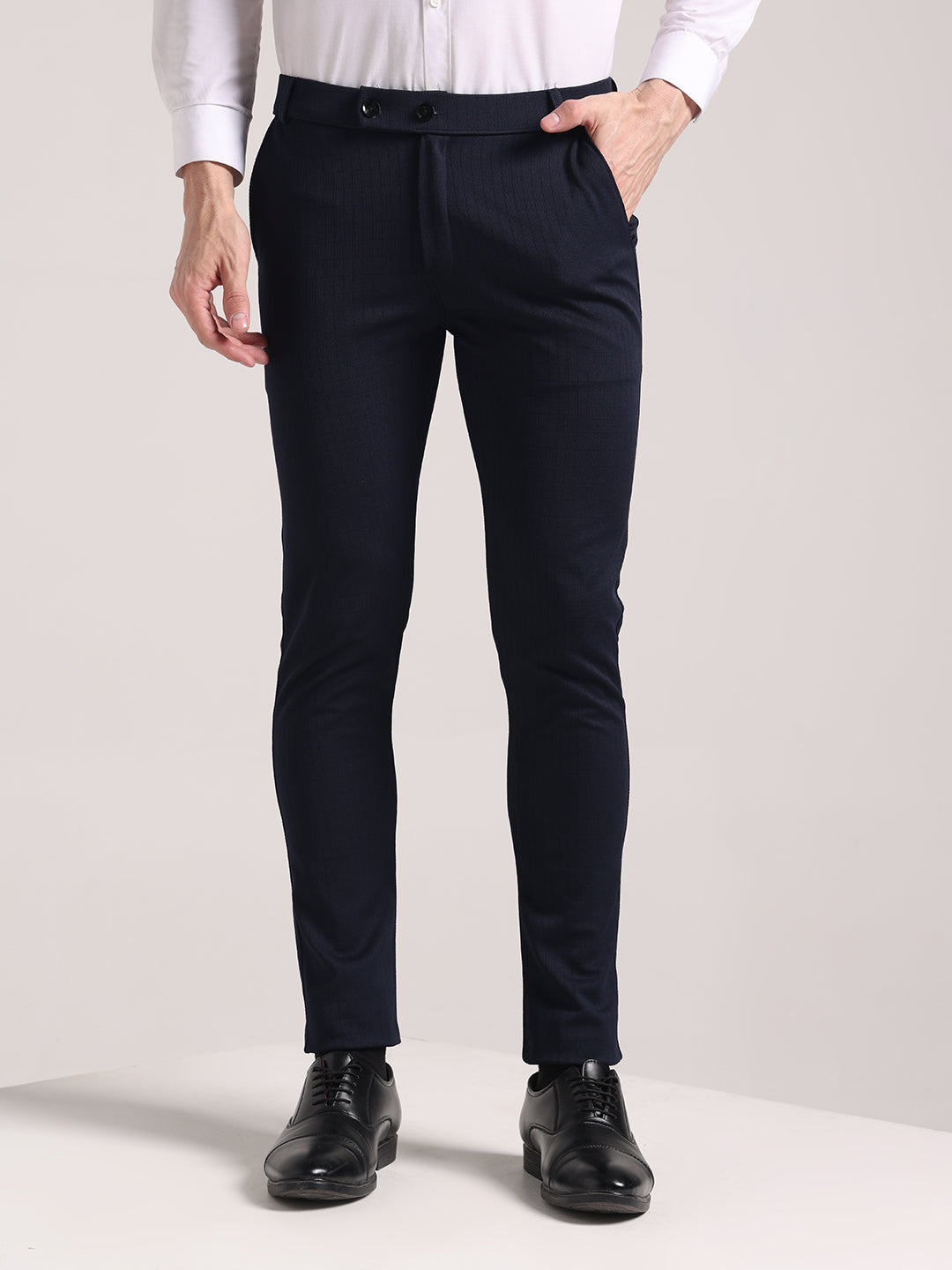 Men's Steel Blue Checks Soft Lycra Trousers