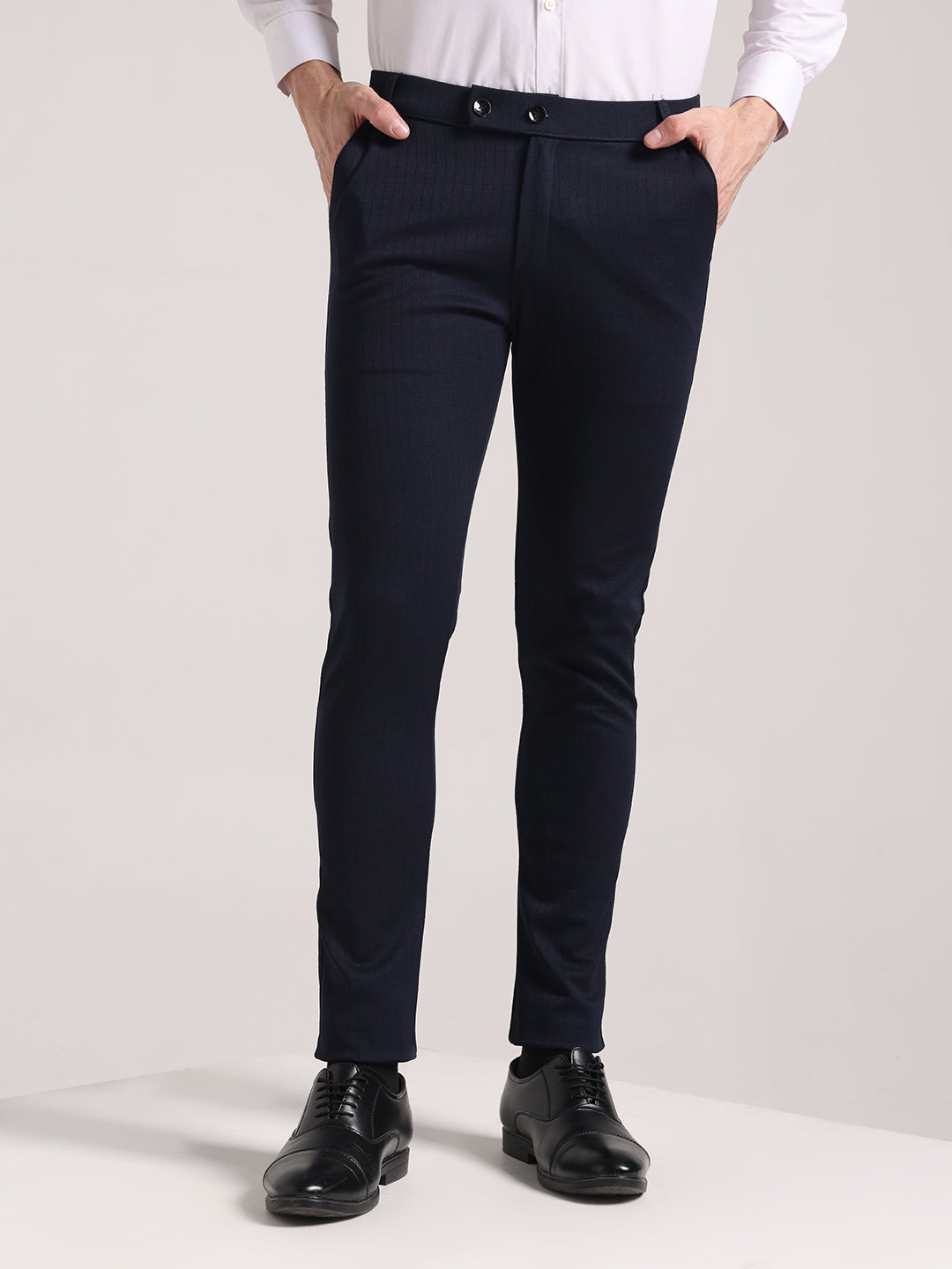 Men's Steel Blue Checks Soft Lycra Trousers