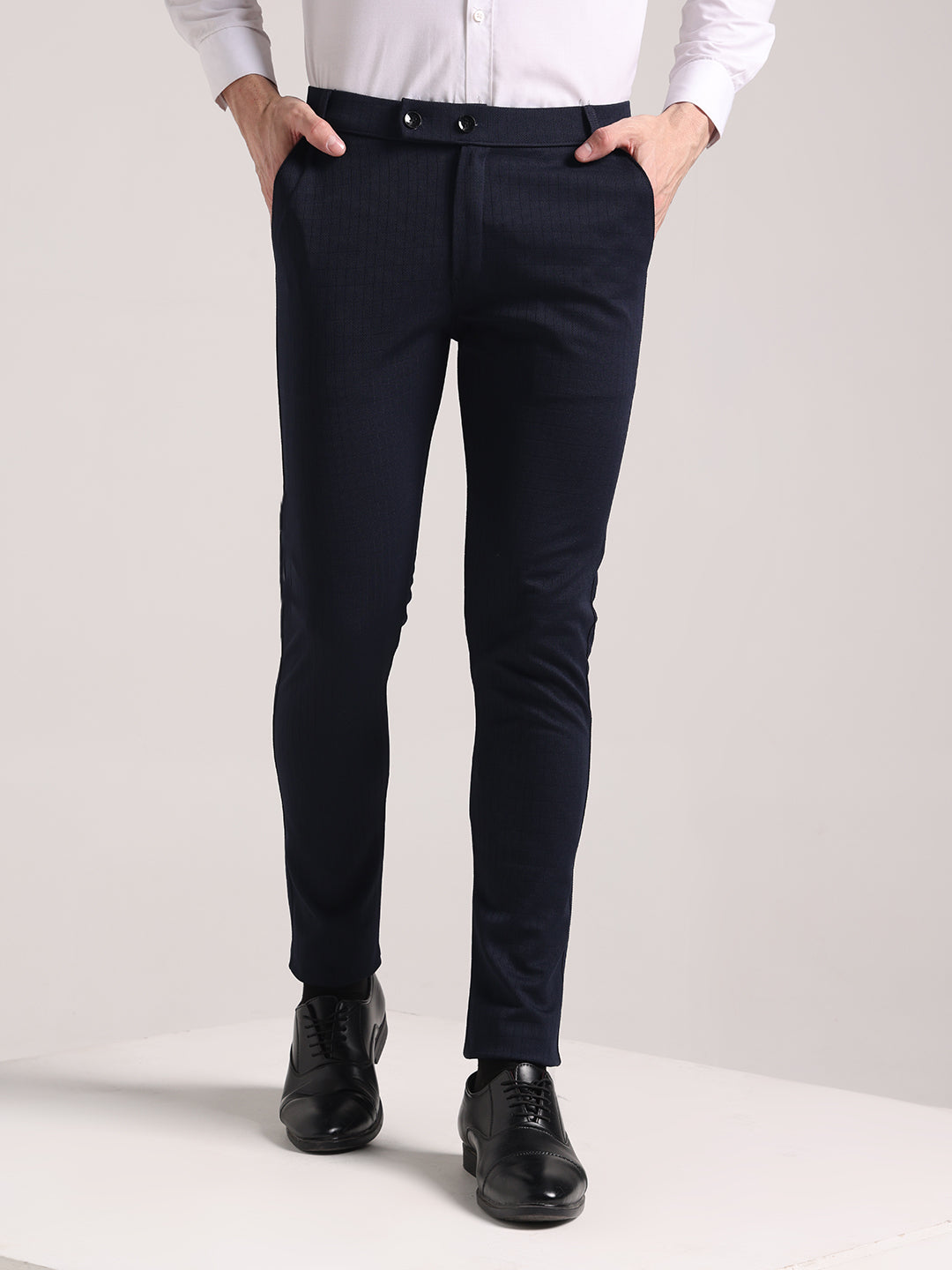 Men's Steel Blue Checks Soft Lycra Trousers