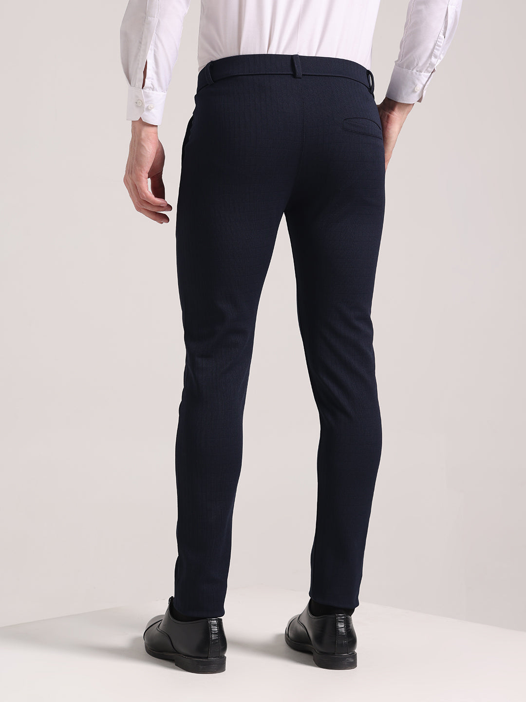 Men's Steel Blue Checks Soft Lycra Trousers