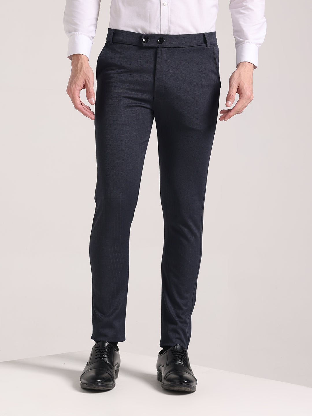 Men's Granite Grey Checks Soft Lycra Trousers