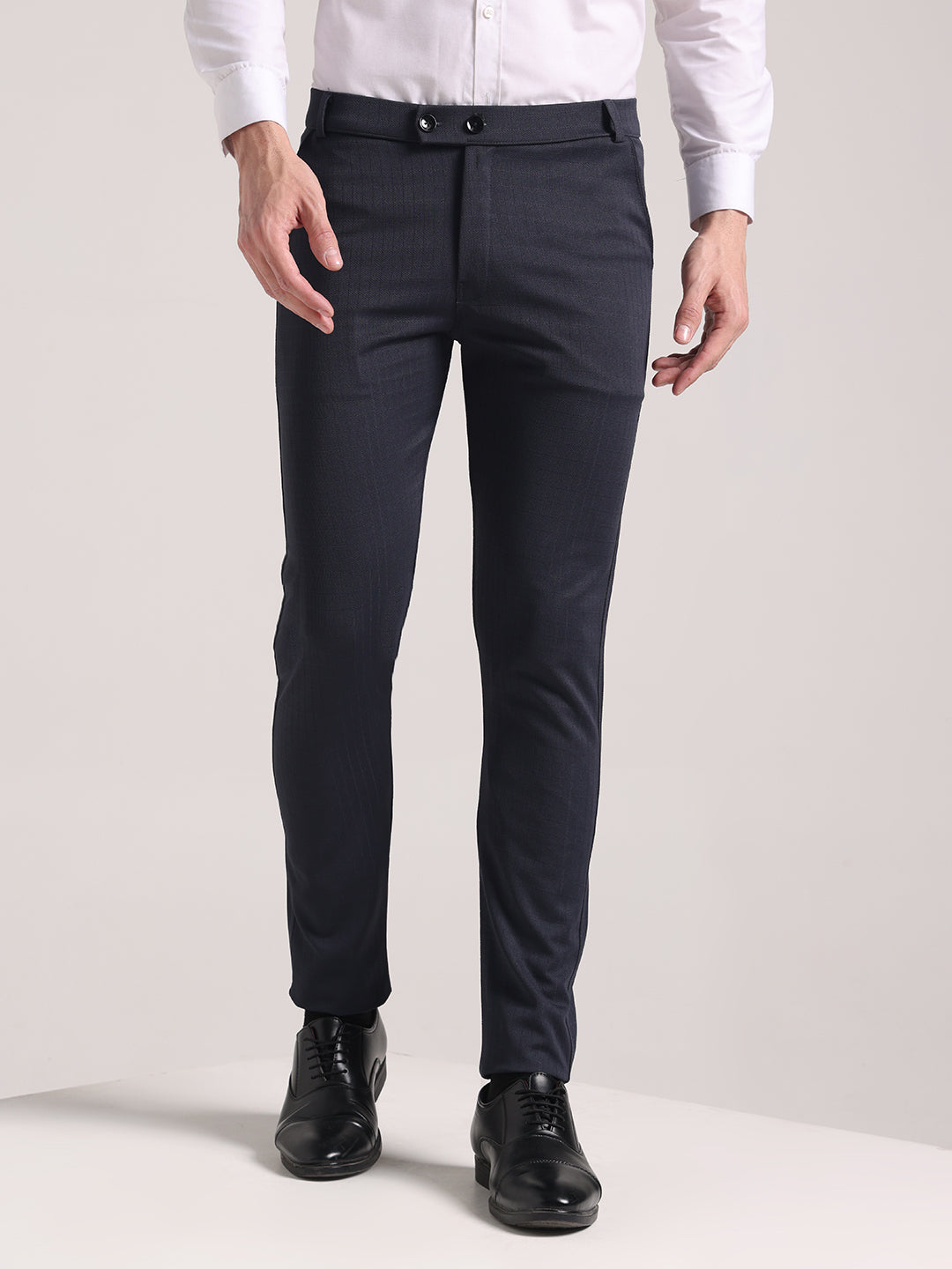 Men's Granite Grey Checks Soft Lycra Trousers