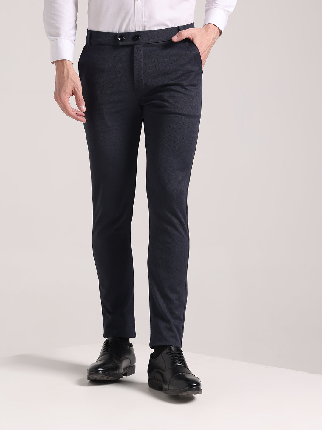 Men's Granite Grey Checks Soft Lycra Trousers