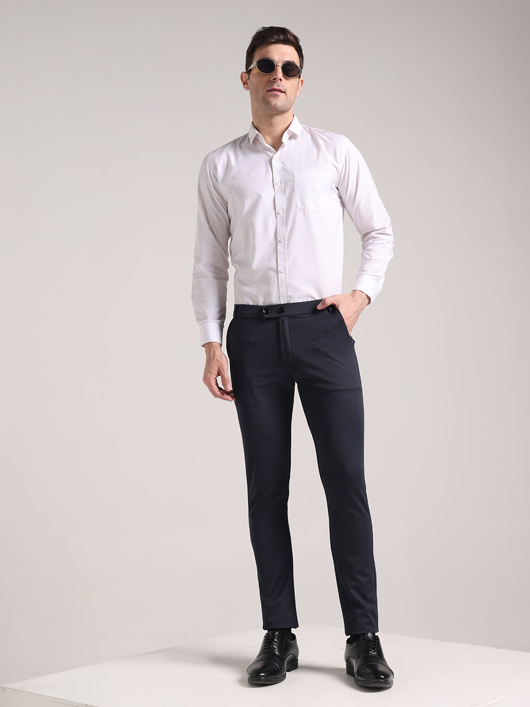 Men's Granite Grey Checks Soft Lycra Trousers