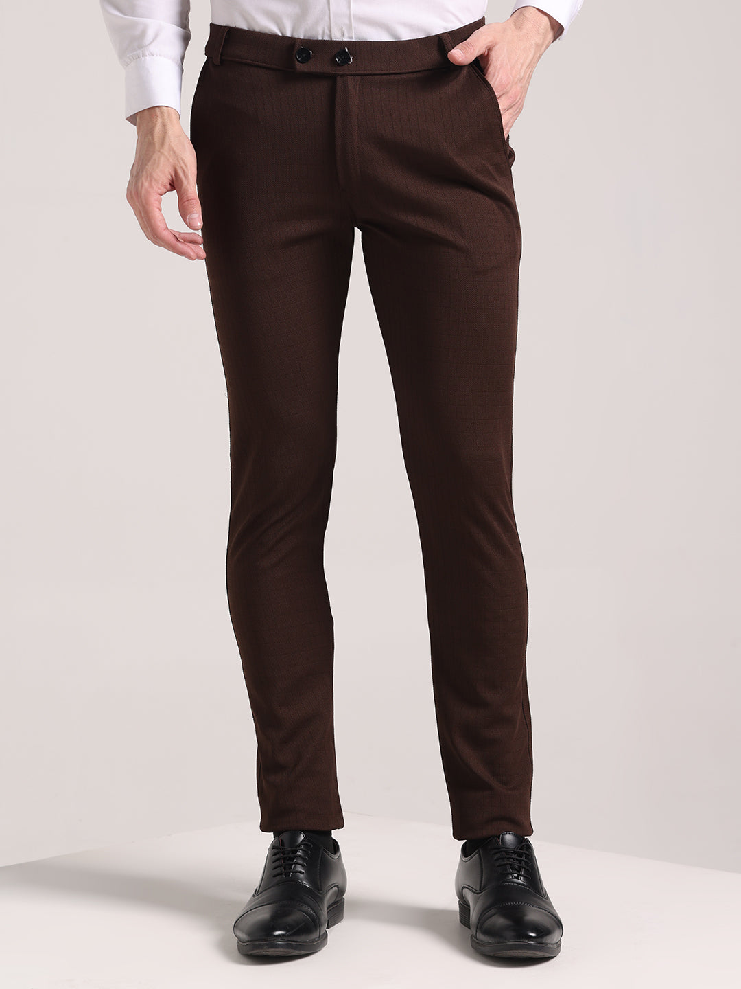 Men's Brown Checks Soft Lycra Trousers