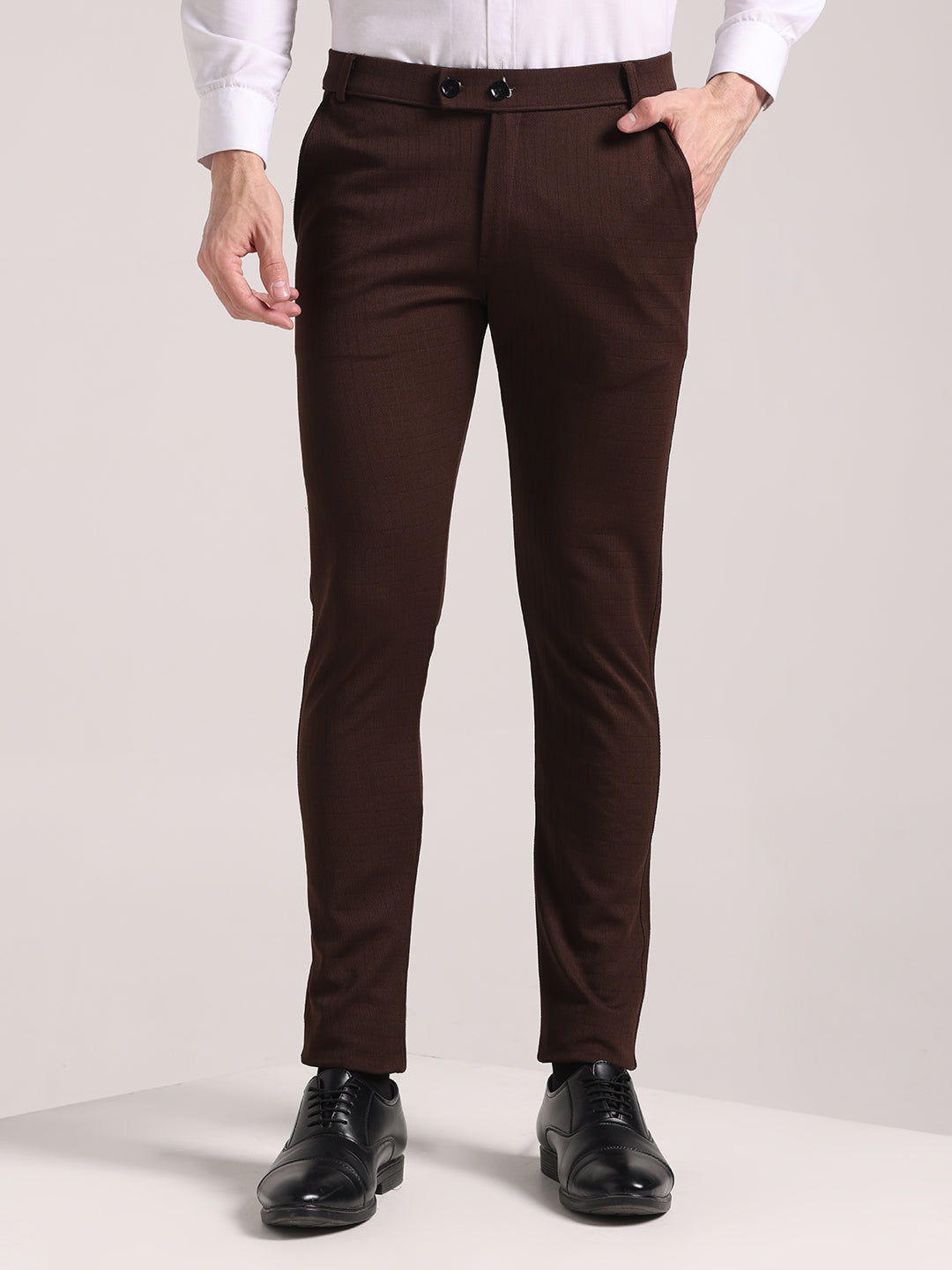 Men's Brown Checks Soft Lycra Trousers