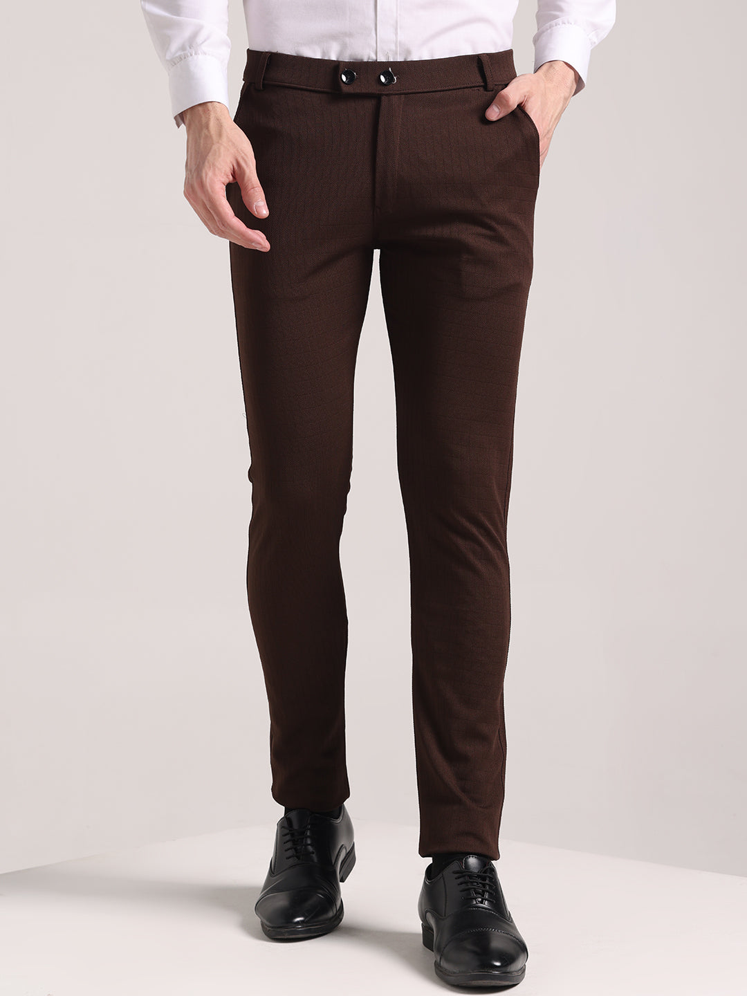 Men's Brown Checks Soft Lycra Trousers
