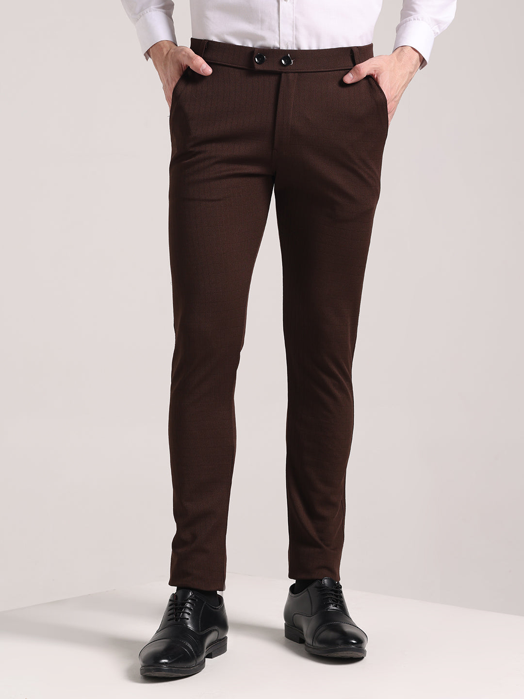 Men's Brown Checks Soft Lycra Trousers