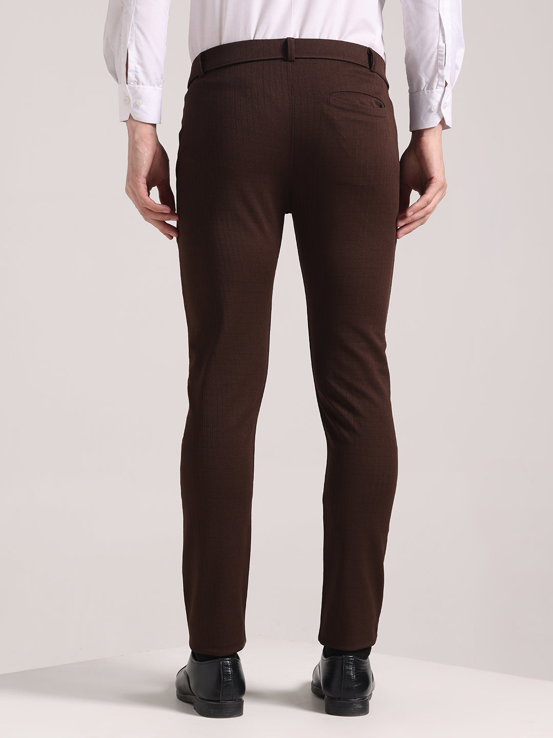 Men's Brown Checks Soft Lycra Trousers