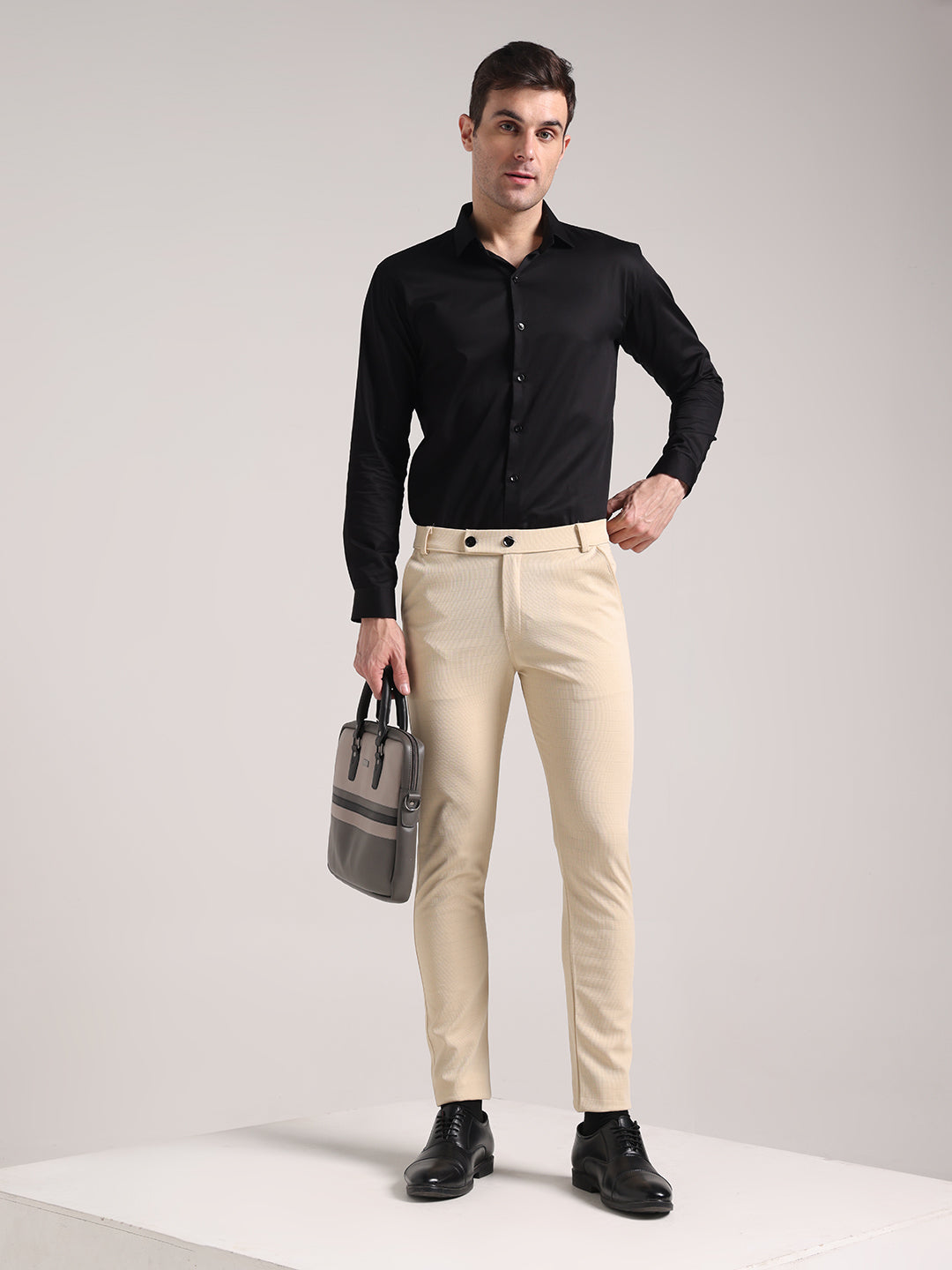Men's Cream Checks Soft Lycra Trousers