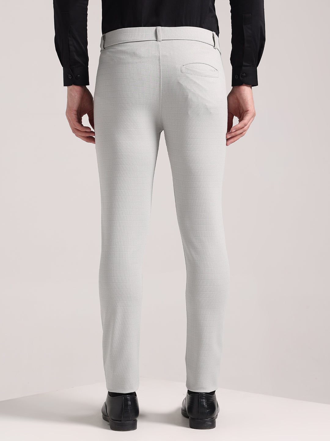 Men's Pale Grey Checks Soft Lycra Trousers