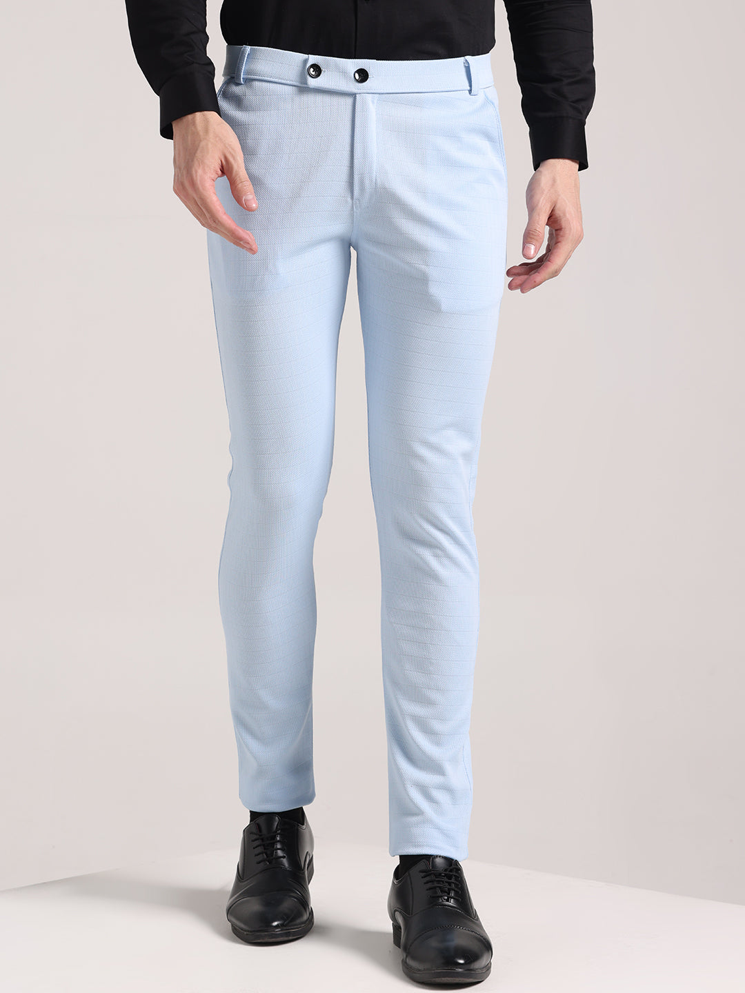 Men's Paceful Blue Checks Soft Lycra Trousers