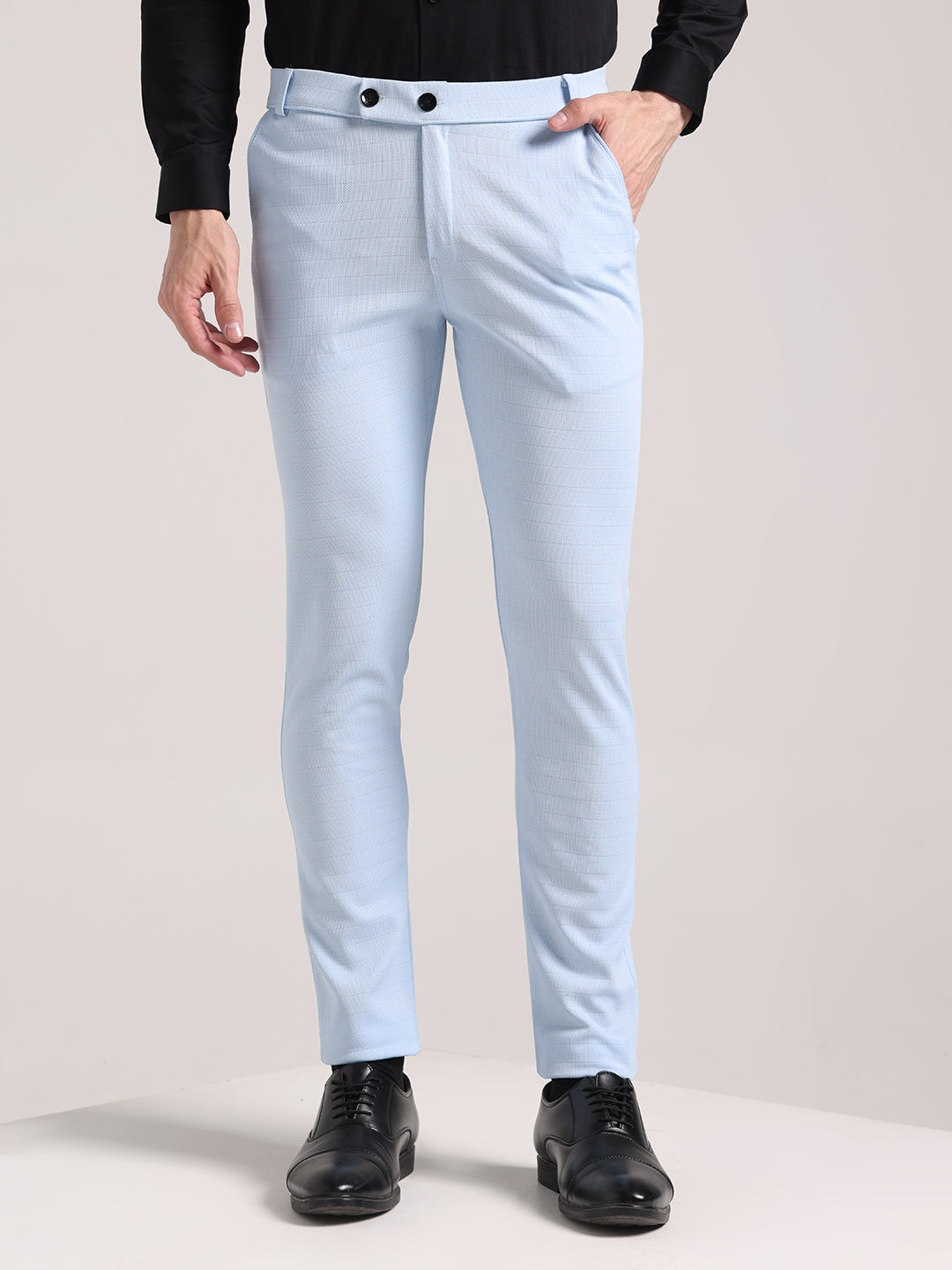 Men's Paceful Blue Checks Soft Lycra Trousers