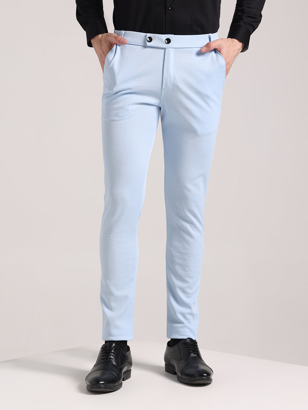 Men's Paceful Blue Checks Soft Lycra Trousers