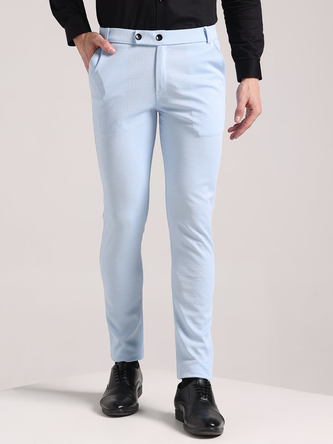 Men's Paceful Blue Checks Soft Lycra Trousers