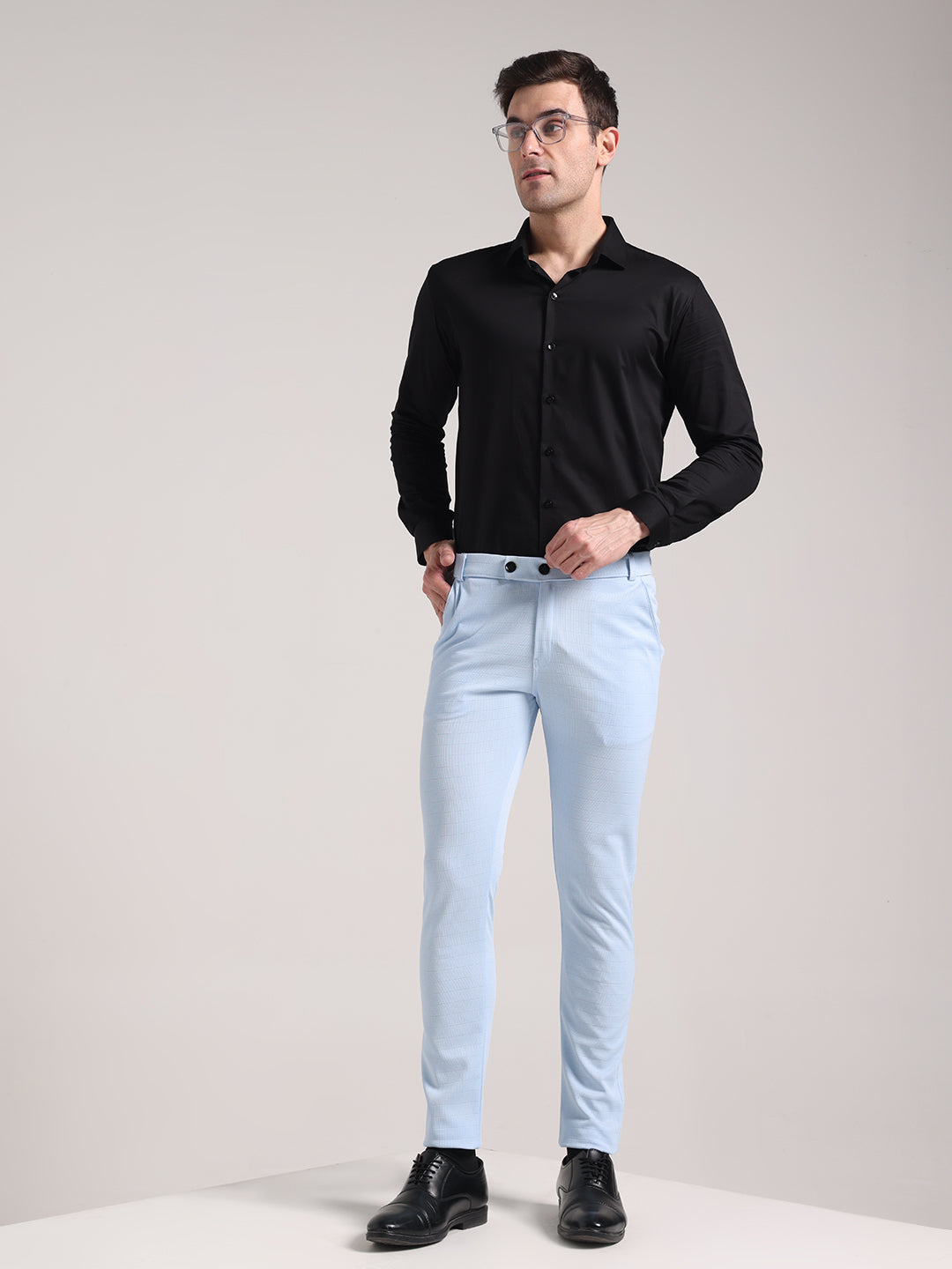 Men's Paceful Blue Checks Soft Lycra Trousers