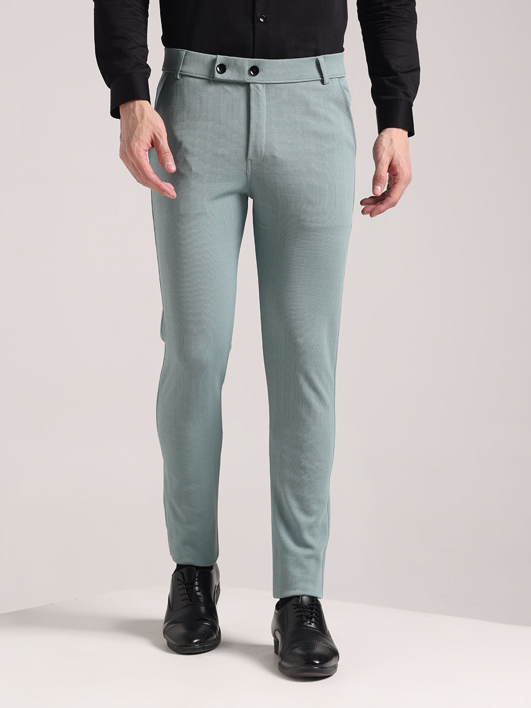 Men's Light Green Checks Soft Lycra Trousers
