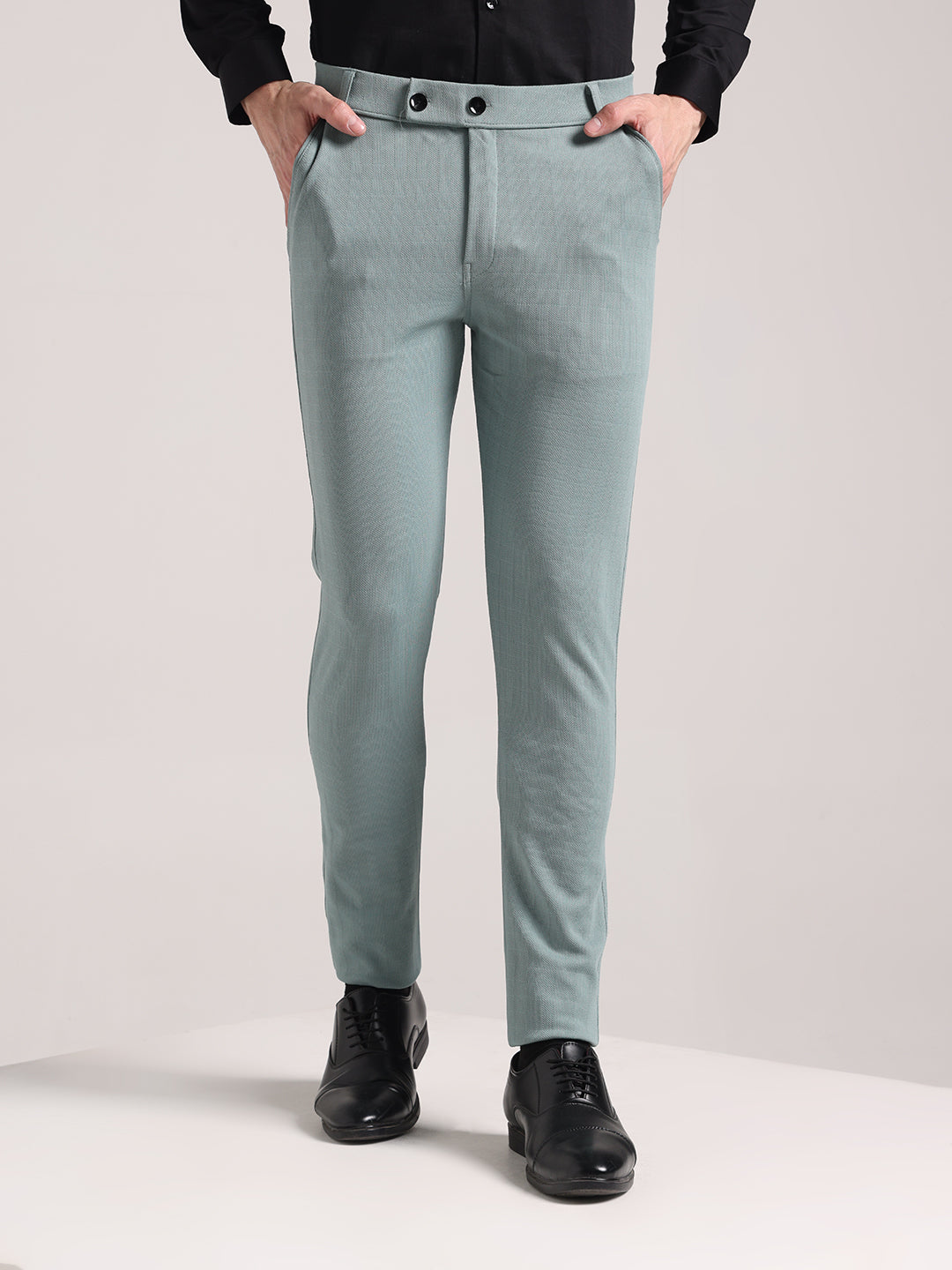 Men's Light Green Checks Soft Lycra Trousers