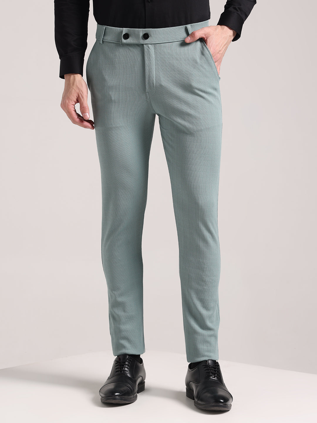 Men's Light Green Checks Soft Lycra Trousers