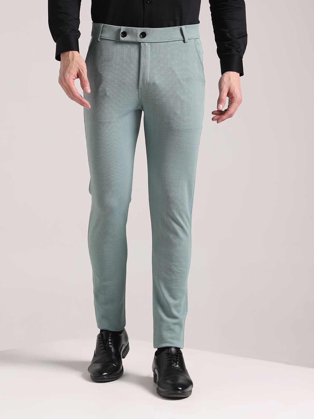 Men's Light Green Checks Soft Lycra Trousers
