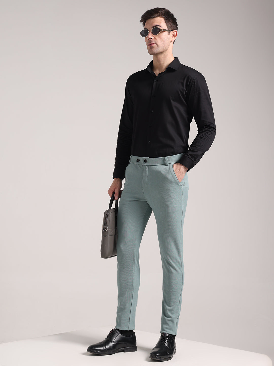 Men's Light Green Checks Soft Lycra Trousers