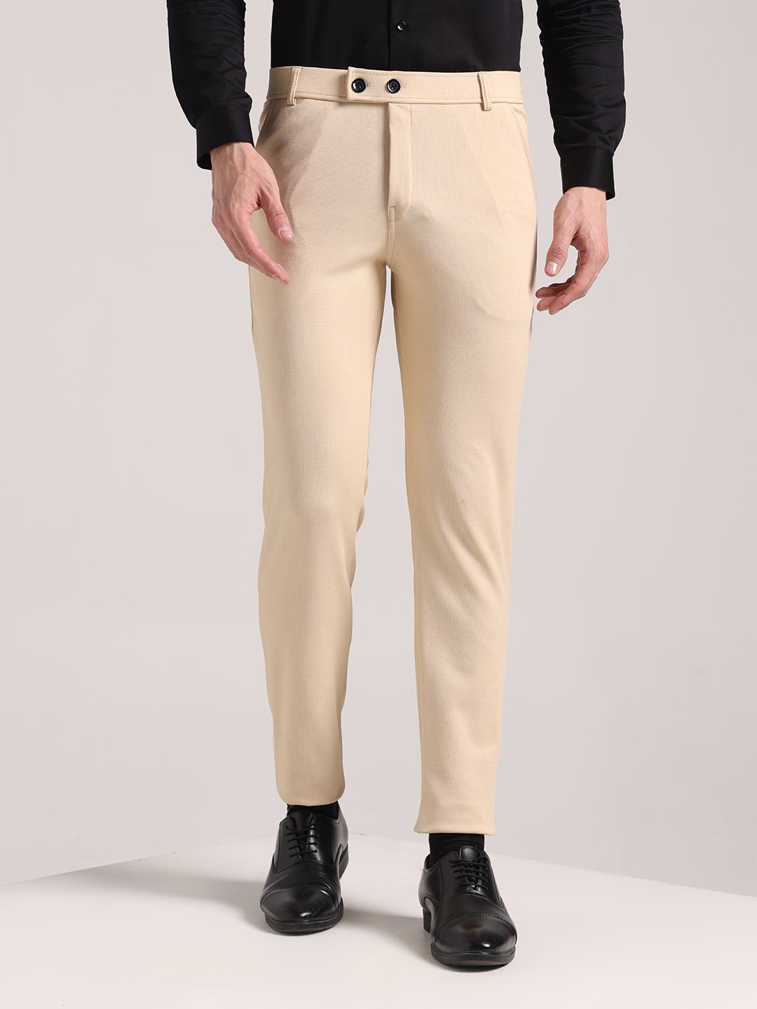 Men's Cream Soft Lycra Trouser