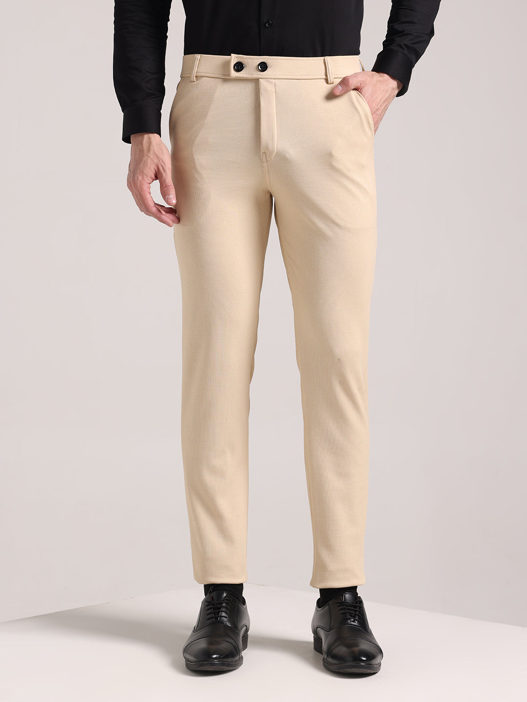 Men's Cream Soft Lycra Trouser