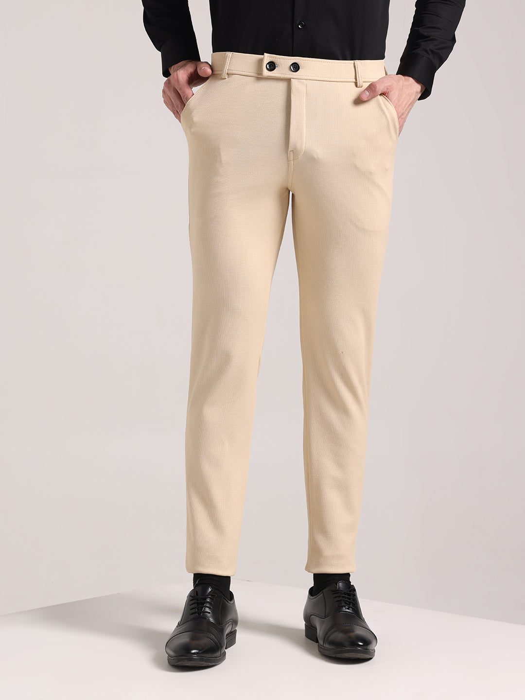 Men's Cream Soft Lycra Trouser