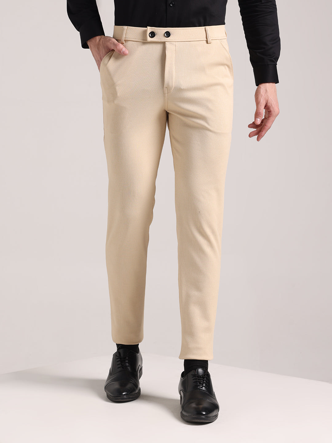 Men's Cream Soft Lycra Trouser