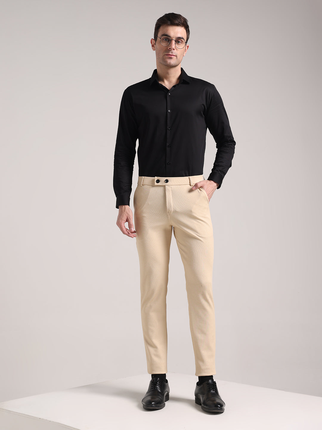 Men's Cream Soft Lycra Trouser