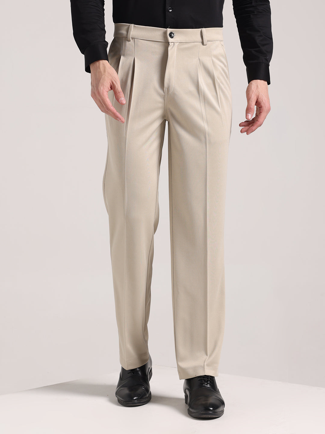 Men's Pastel Cream Loose-Fit Korean Trouser