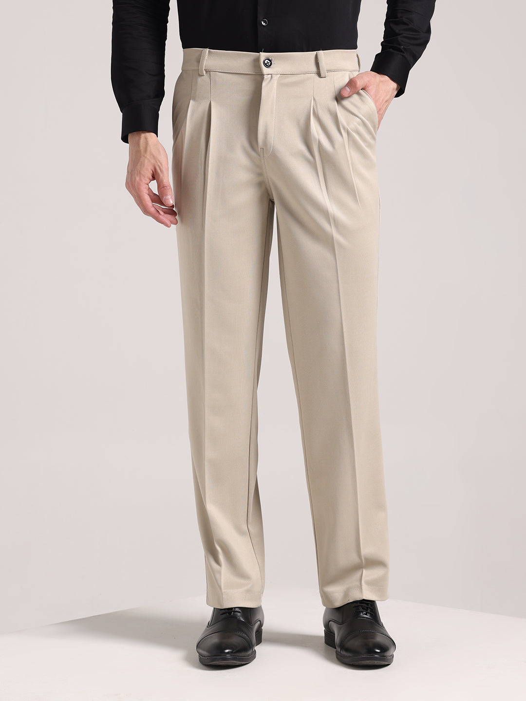 Men's Pastel Cream Loose-Fit Korean Trouser