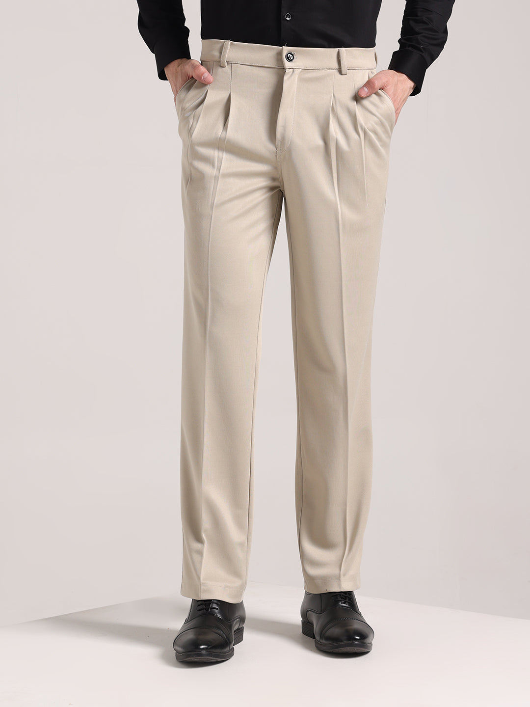 Men's Pastel Cream Loose-Fit Korean Trouser