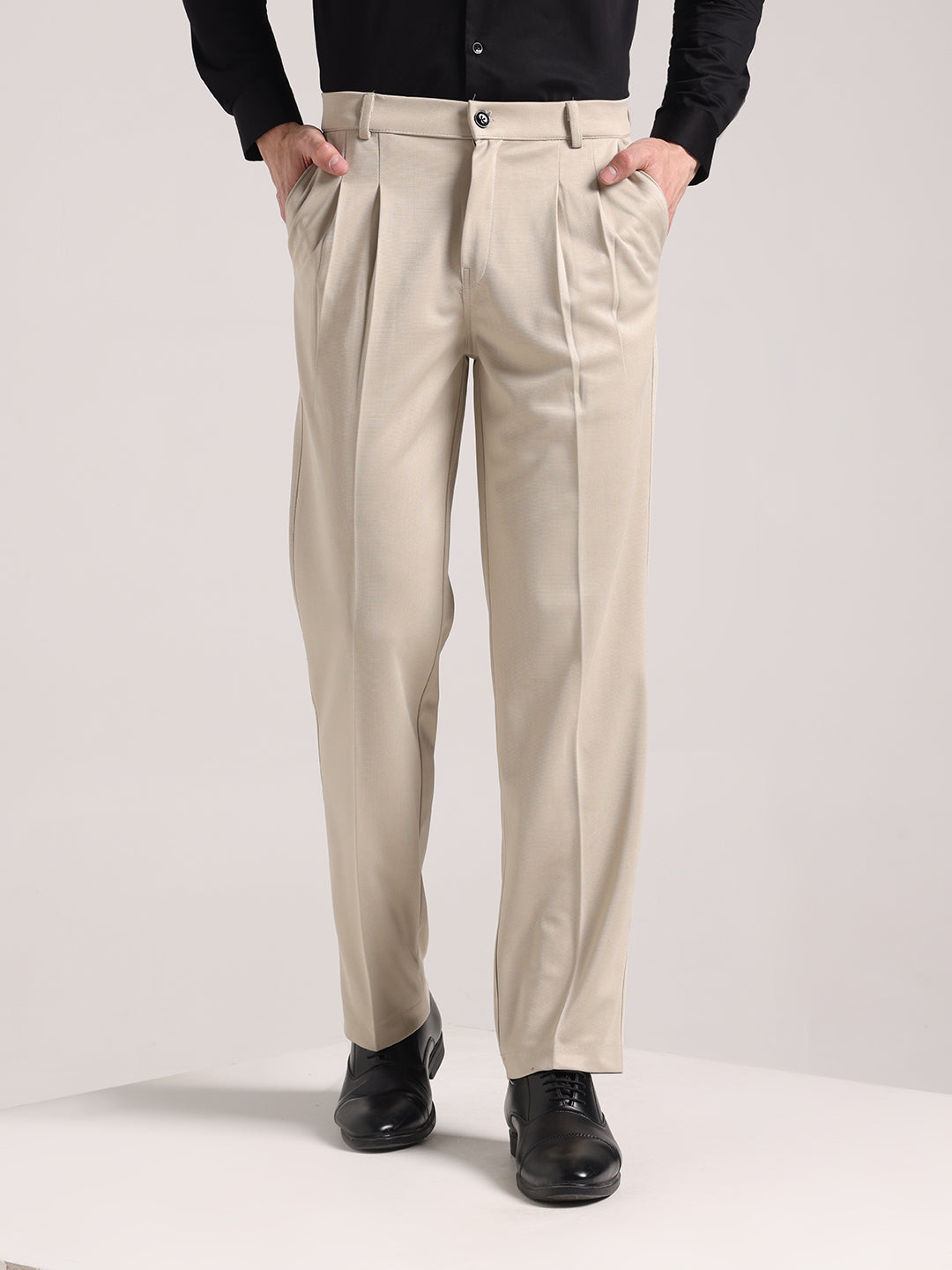 Men's Pastel Cream Loose-Fit Korean Trouser