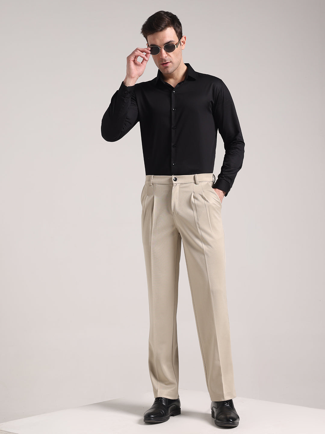 Men's Pastel Cream Loose-Fit Korean Trouser