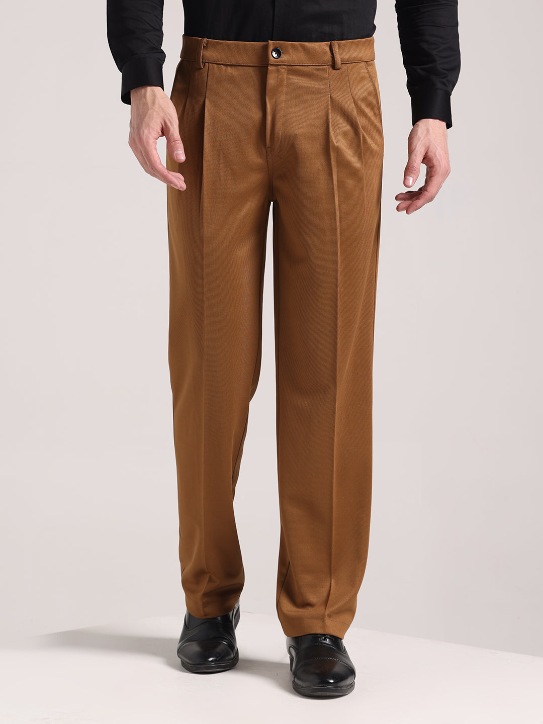 Men's Gold Brown Loose-Fit Korean Trouser