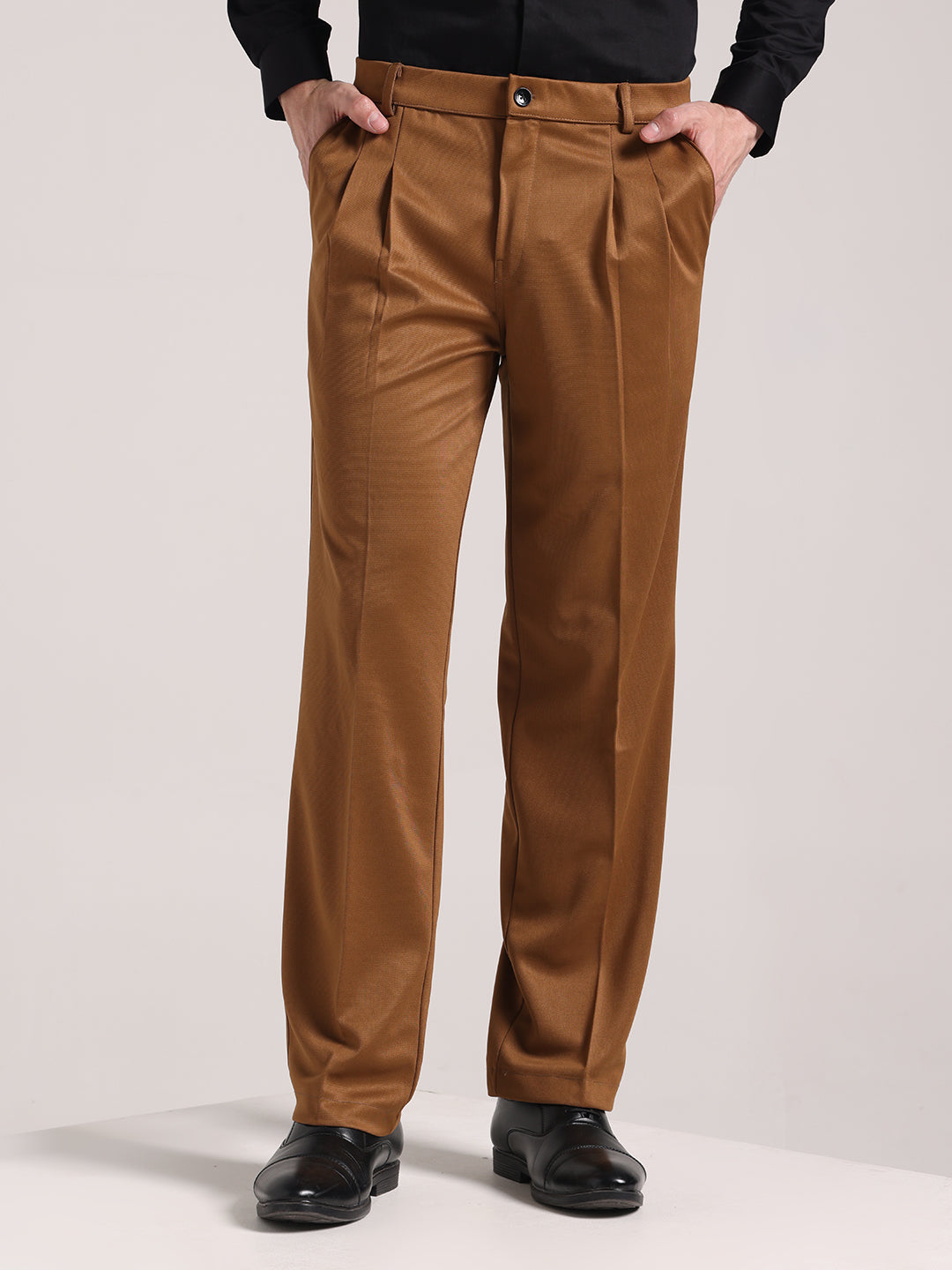 Men's Gold Brown Loose-Fit Korean Trouser