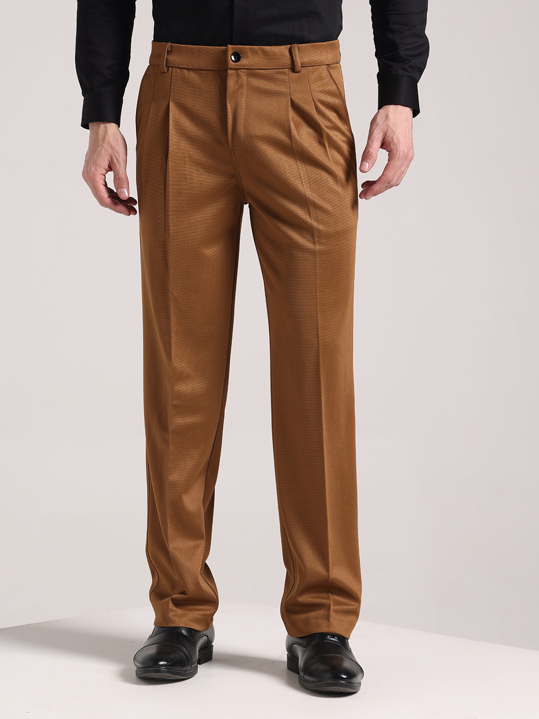 Men's Gold Brown Loose-Fit Korean Trouser