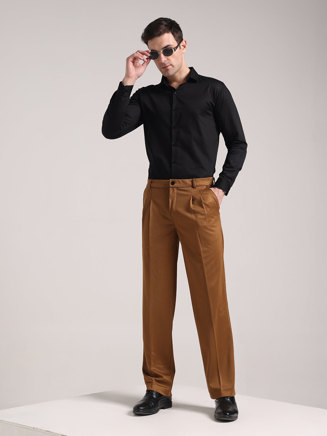 Men's Gold Brown Loose-Fit Korean Trouser