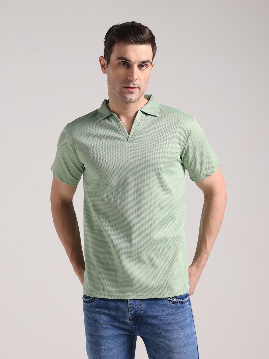 Men's Pastel Green Half Sleeve Polo T-Shirt