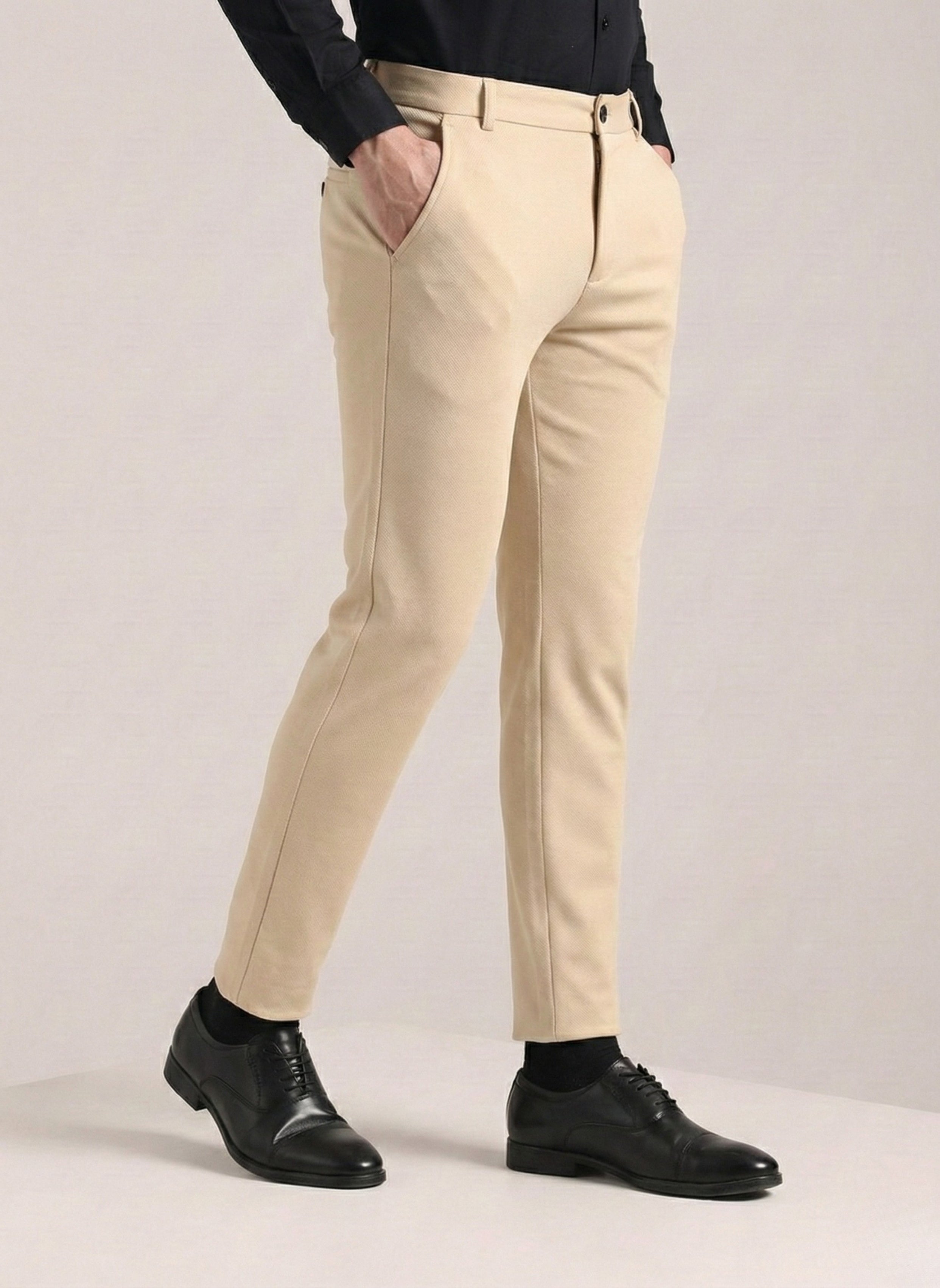 Men's Cream Soft Lycra Trouser