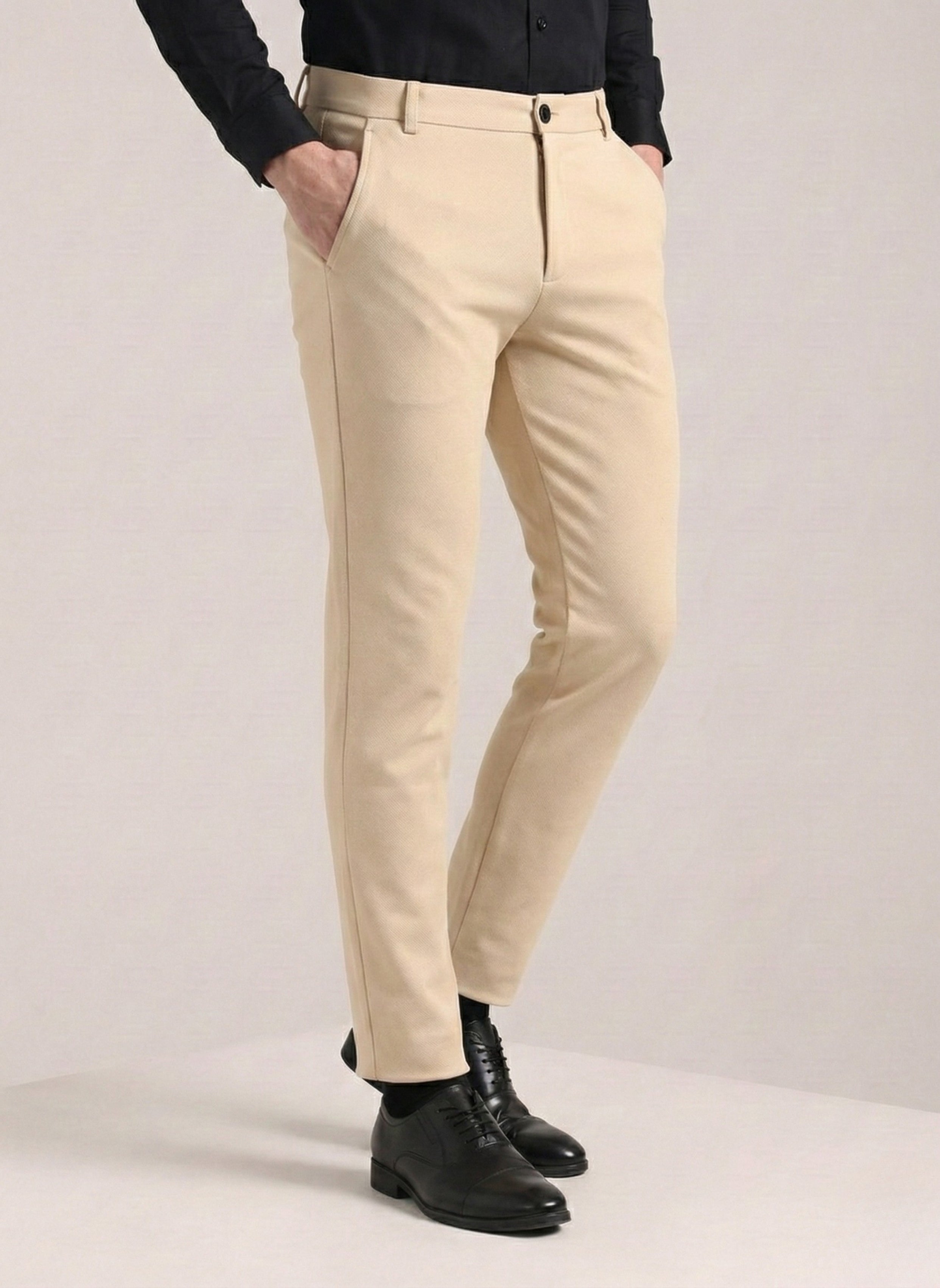 Men's Cream Soft Lycra Trouser