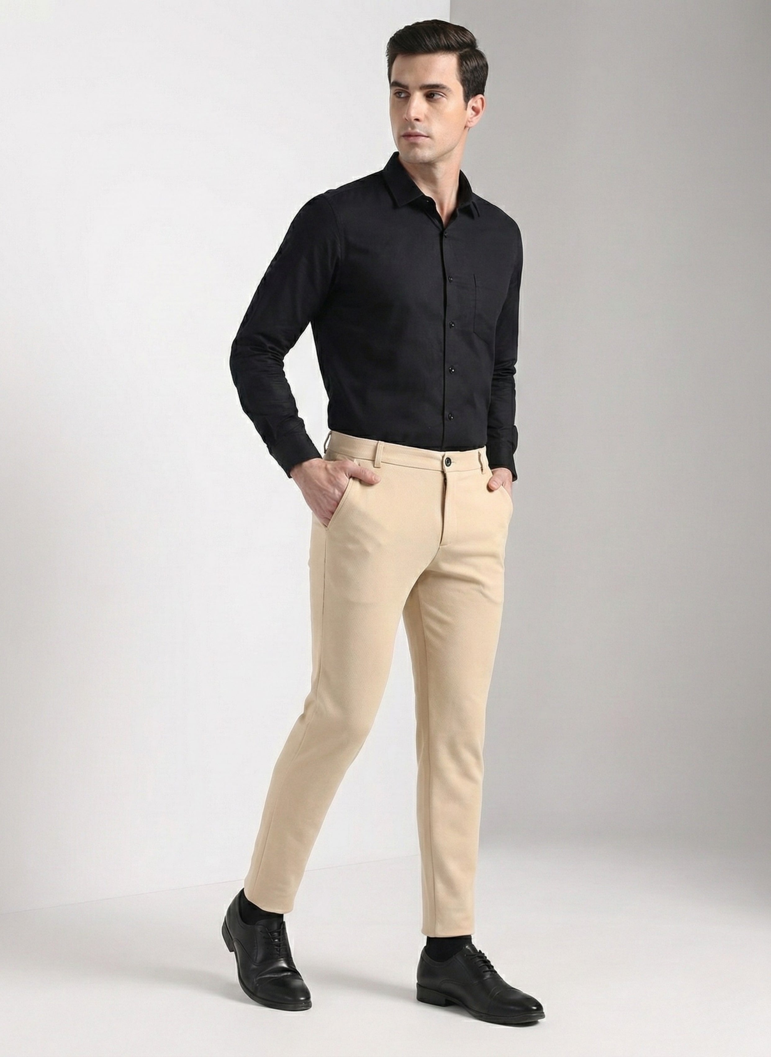 Men's Cream Soft Lycra Trouser