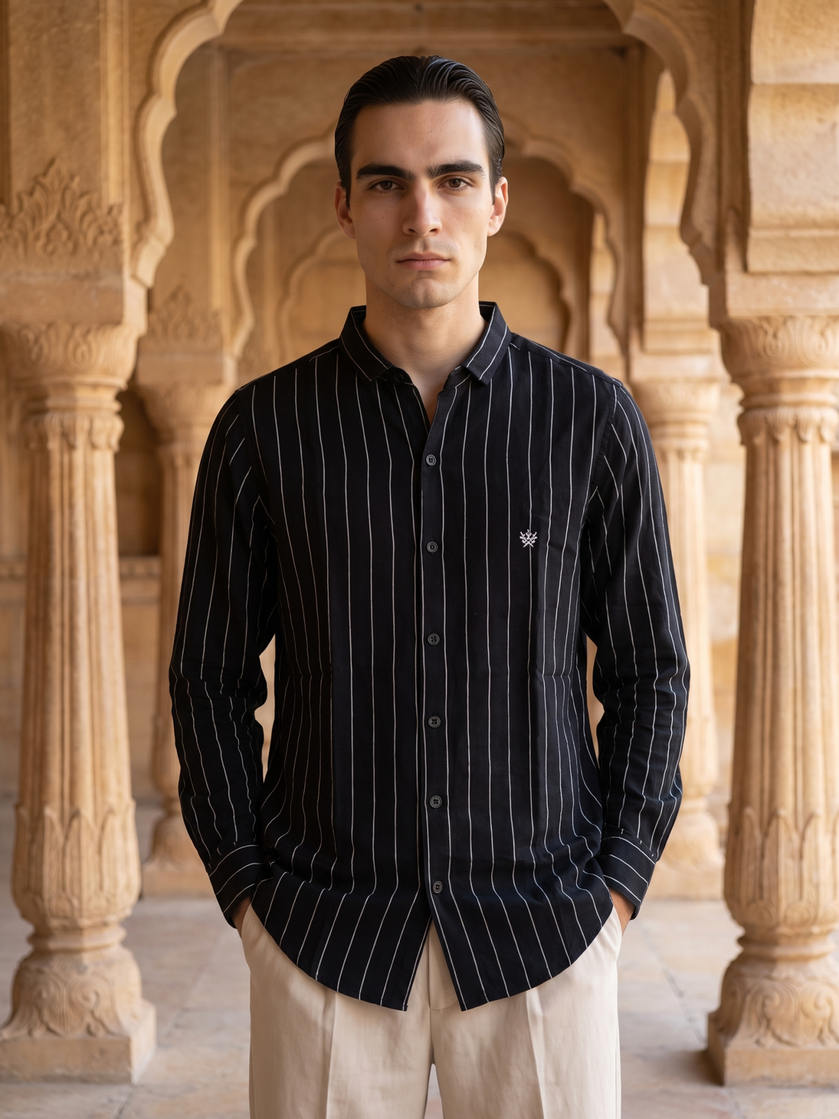 Men's Navy Blue Pinstripe Shirt
