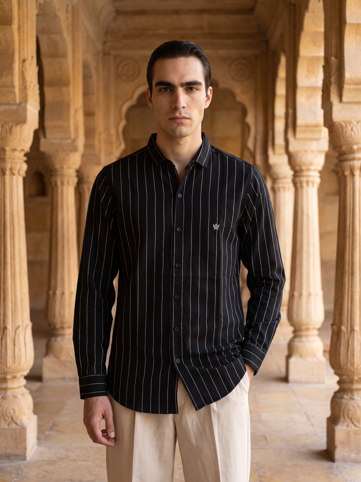 Men's Navy Blue Pinstripe Shirt