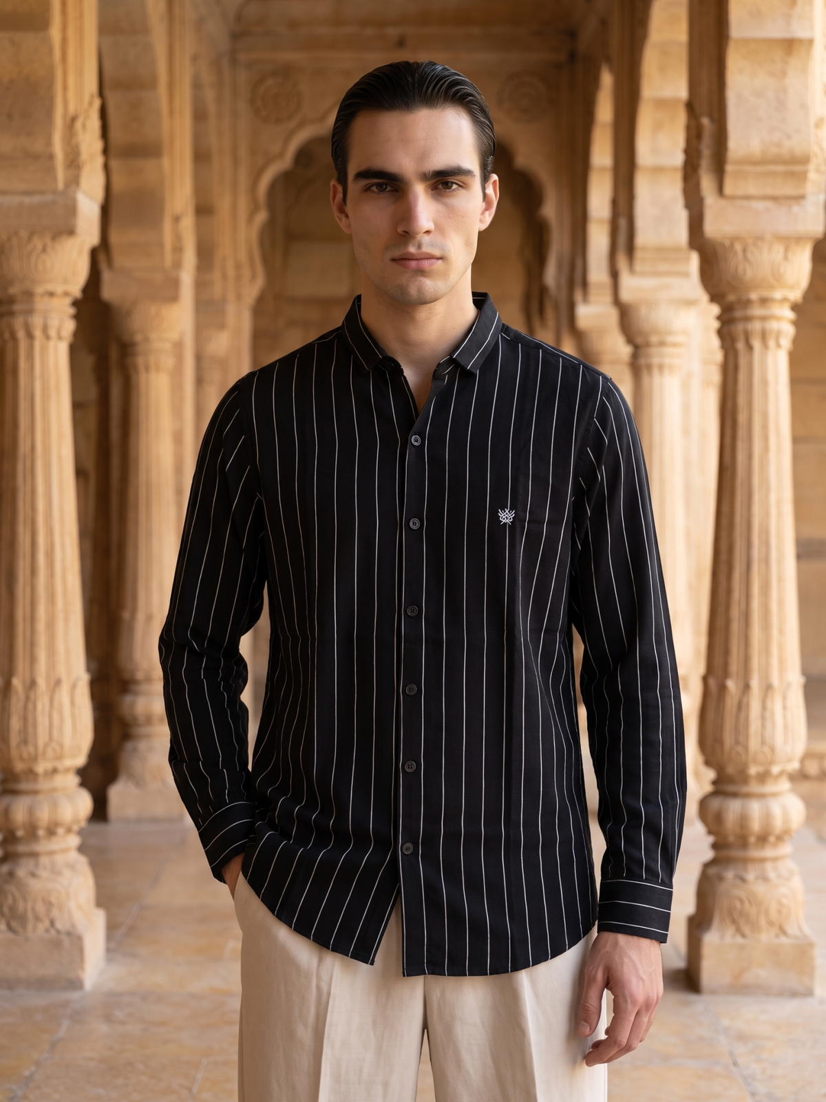Men's Navy Blue Pinstripe Shirt
